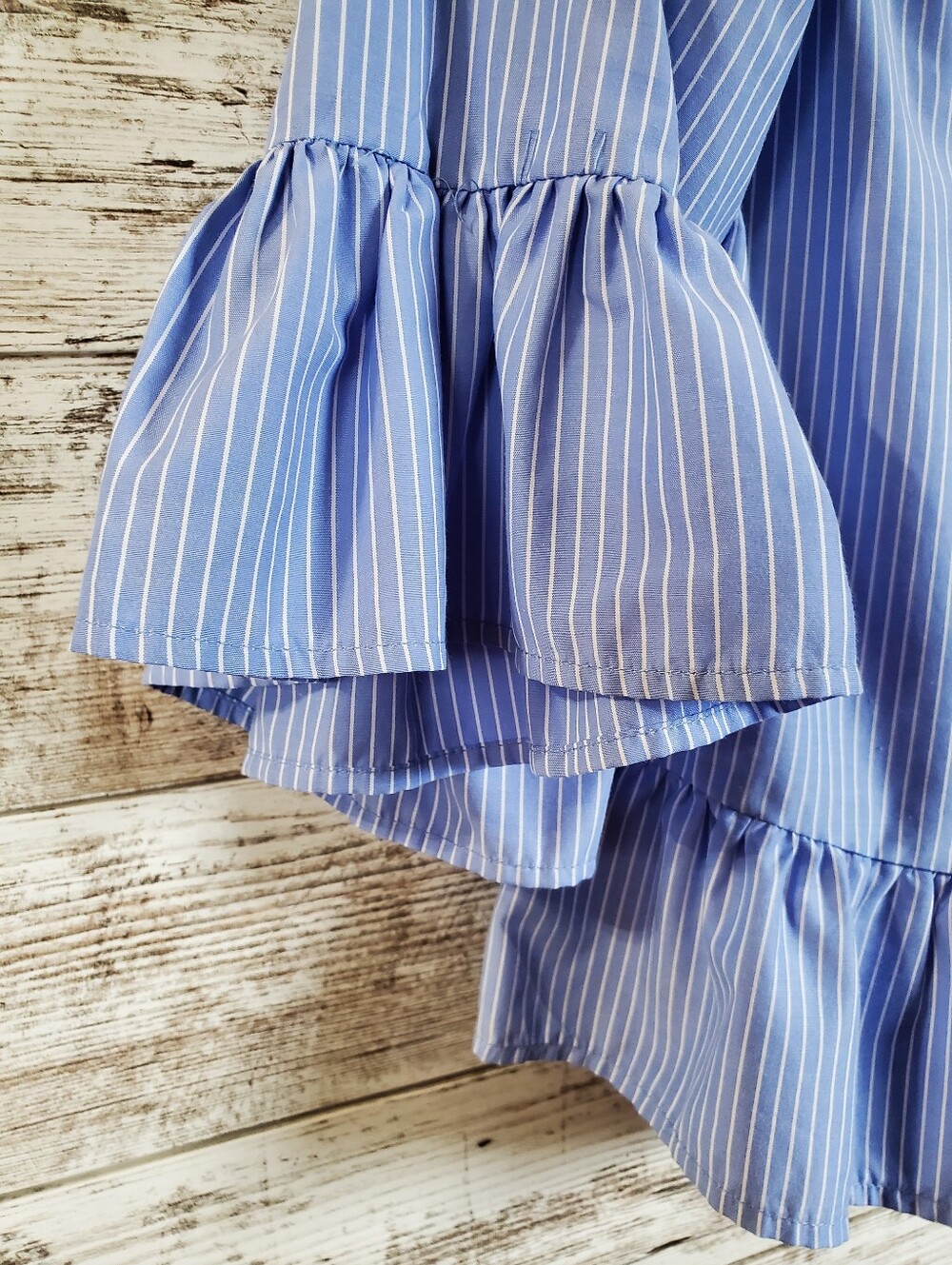 Style Envy Striped Off The Shoulder Ruffle Blouse Tiered Flounce Top Vacation - Picture 5 of 12